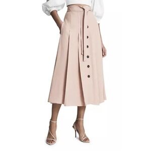Reiss Oakley Button Linen Midi Skirt in Blush Women's Size 6 Office Career